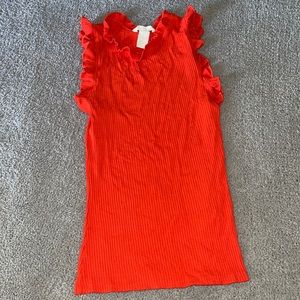 H&M Red Ruffle Neck Ribbed Top!